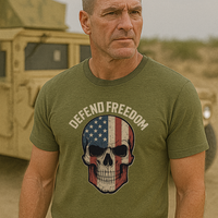 Load image into Gallery viewer, ☠️ Defend Freedom Tee – Patriot Reaper Edition